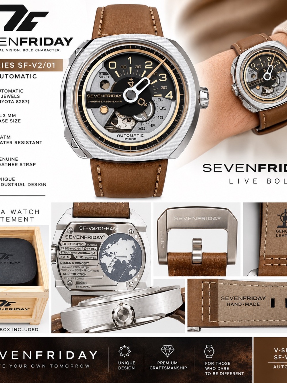 V-Series Brown Leather Automatic Men's Watch